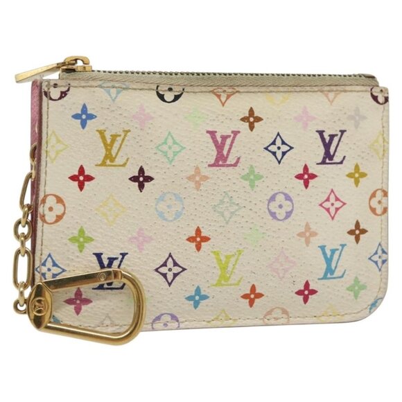 LOUIS VUITTON Monogram Multicolor Pochette Cles NM White LV Auth - Picture 1 of 16